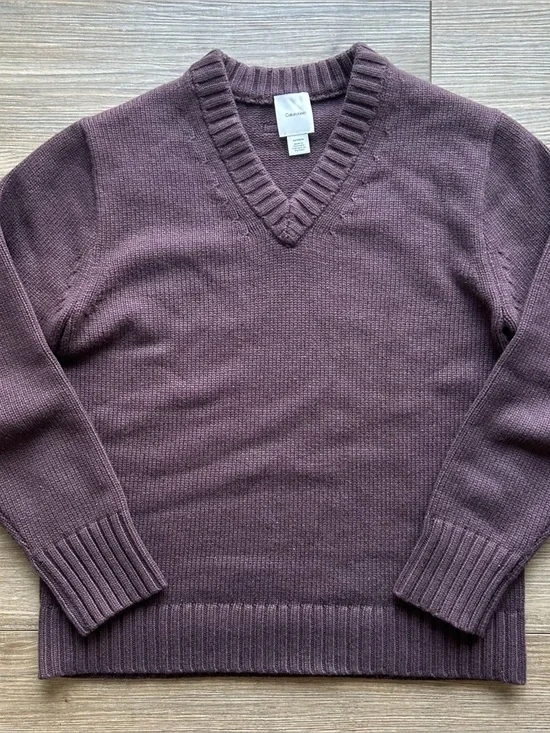 Calvin Klein | Wool V-Neck Sweater in Raisin Burgendy (X-Small) - Picture 5 of 11